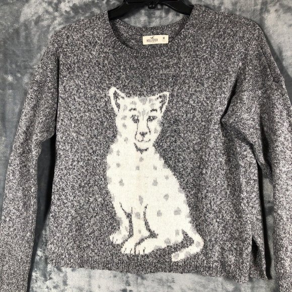 Hollister Woman’s Sweater Baby Leopard Grey Long Sleeve Pullover Size Medium - Picture 2 of 11